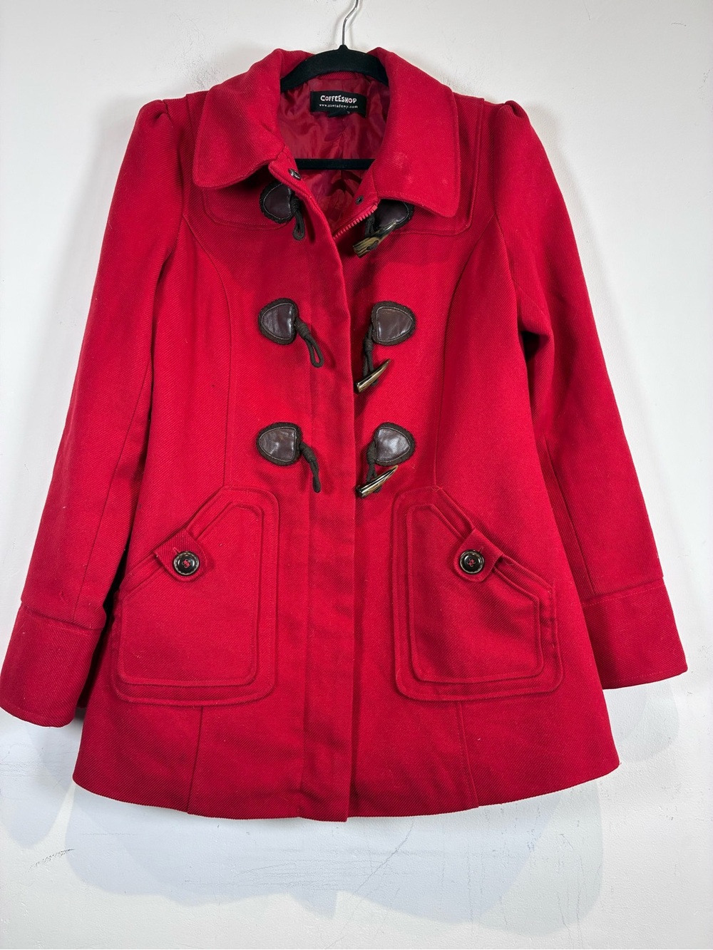 CoffeeShop Red Toggle Pea Coat, Size Medium